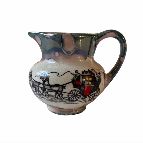 Vintage Old Castle green and pink ceramic miniature creamer
